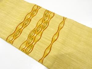 手織り真綿紬　よろけ横段模様織り出し　名古屋帯